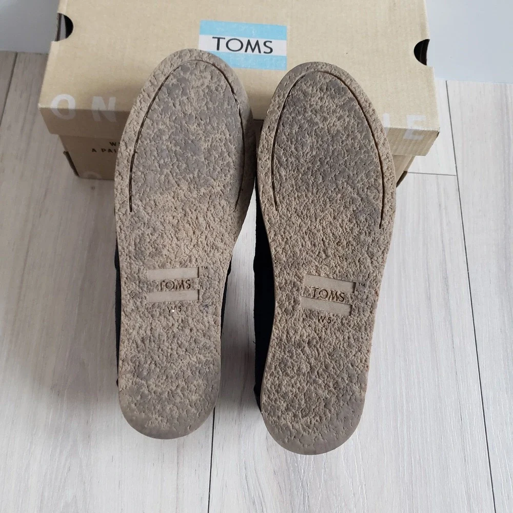TOMS Alpargata Crepe Shoes Womens 5.5 Black Suede Slip On Casual‎ Flats